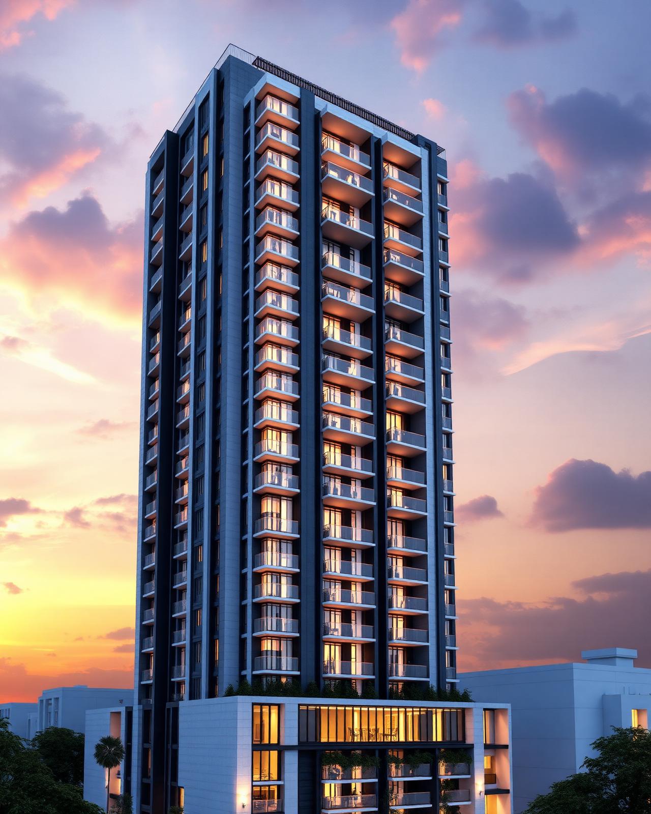 Split comparison of a luxury interior architectural rendering and an exterior twilight render